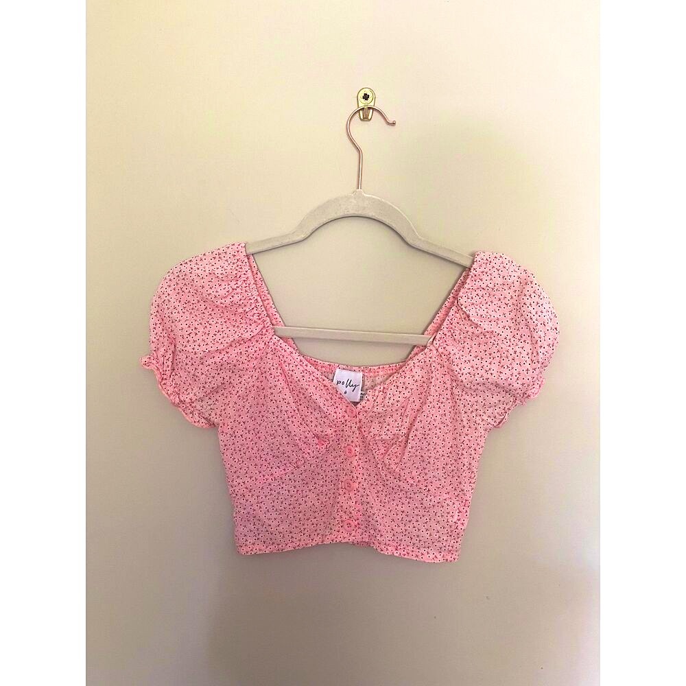 Princess Polly Pink Crop Button-Down Blouse - Size 0